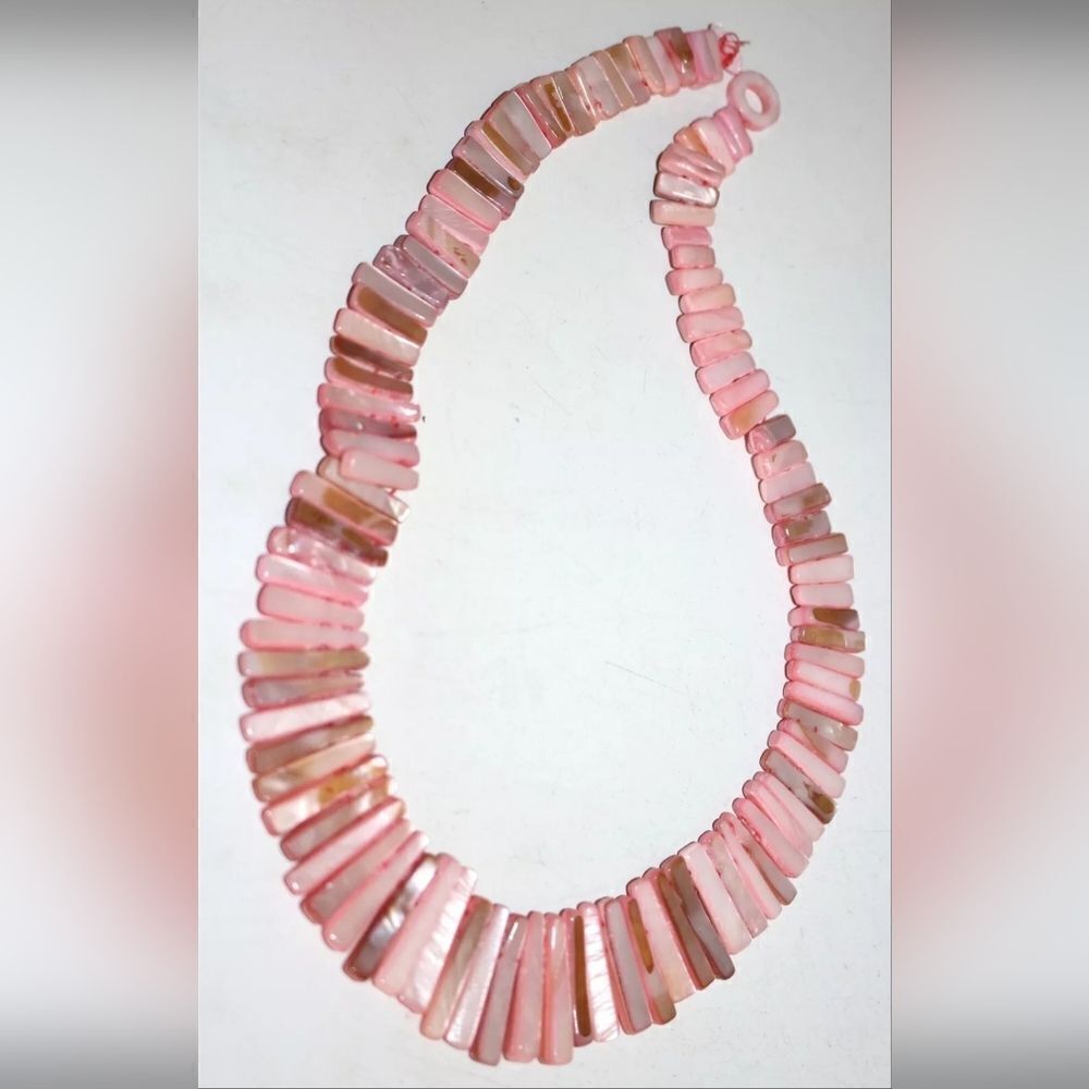 Vintage Sajen 925 Sterling Silver Conch Mother Of Pearl Pink Necklace